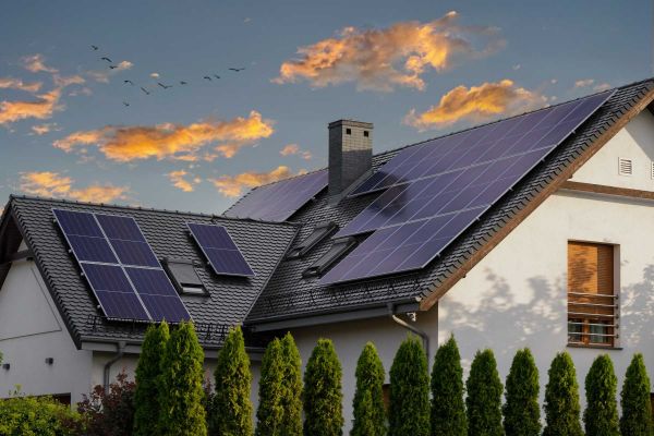 Dach eines Hauses mit einer Solaranlage.