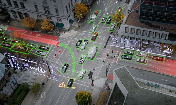 Konzept "Connected Car" an einer Kreuzung