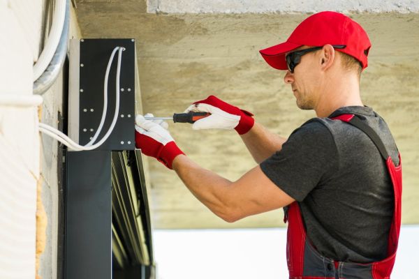 Ein Mann mit roter Cap am handwerken,