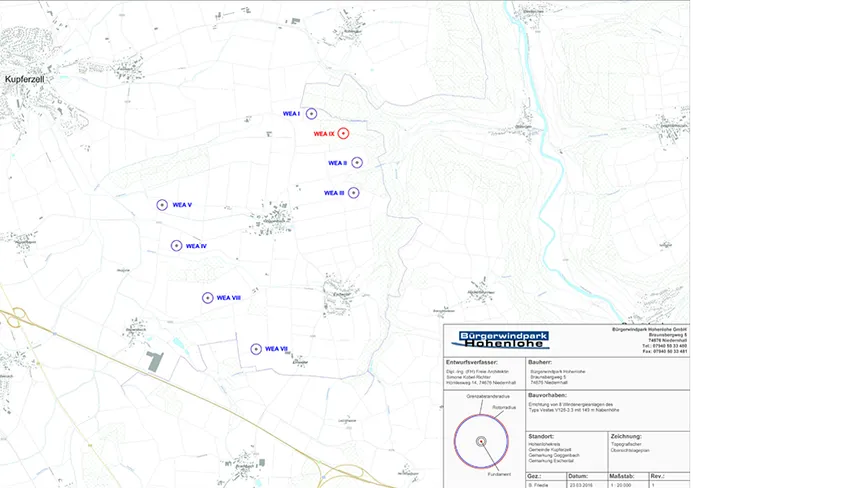 Standorte der Windenergieanlagen Windpark Kupferzell-Goggenbach